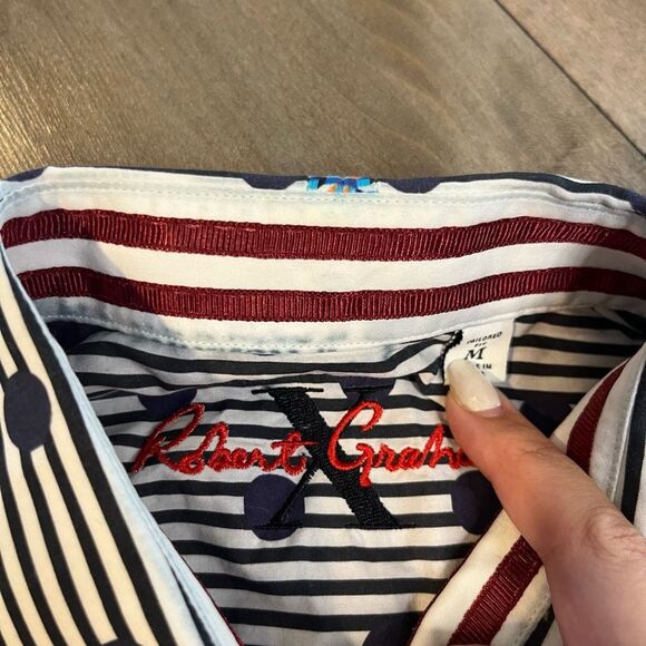 Robert Graham Mens Button Down Shirt Striped Polka Dot Size M Bin C-40 - Picture 3 of 4